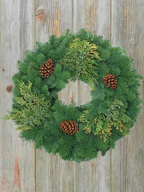 18" MIXED WREATH W/ CONES  CHRISTMAS GREENS